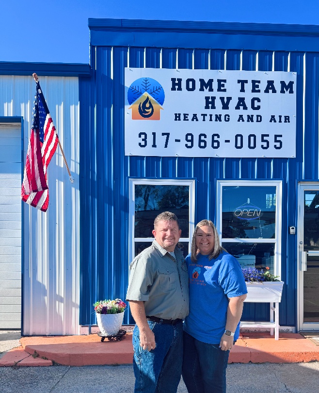Benny and Brandy Ault outside Home Team HVAC