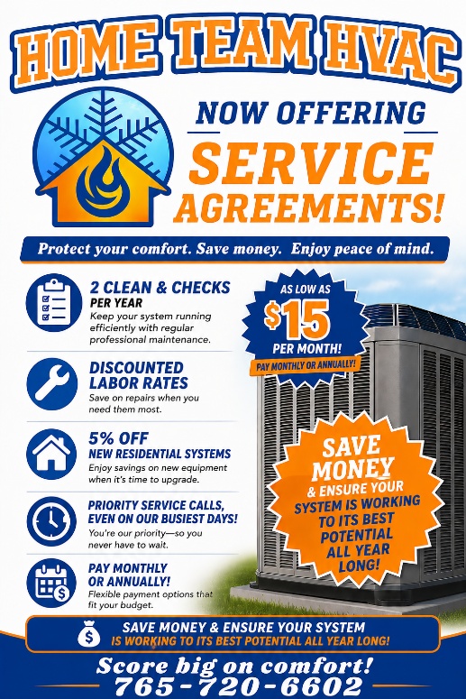 Home Team HVAC service agreement flyer